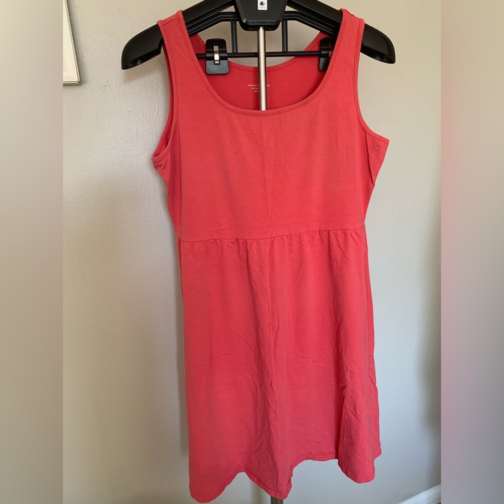 Garnet Hill Pink Cotton Knit Tank Dress Sleeveless Strappy Scoop Knee L